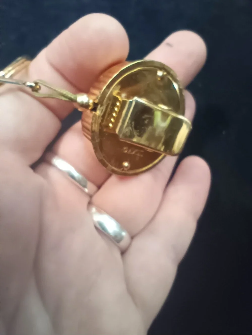 Vintage Avon Badge Reel. Gold Tone With Pearlesque Center